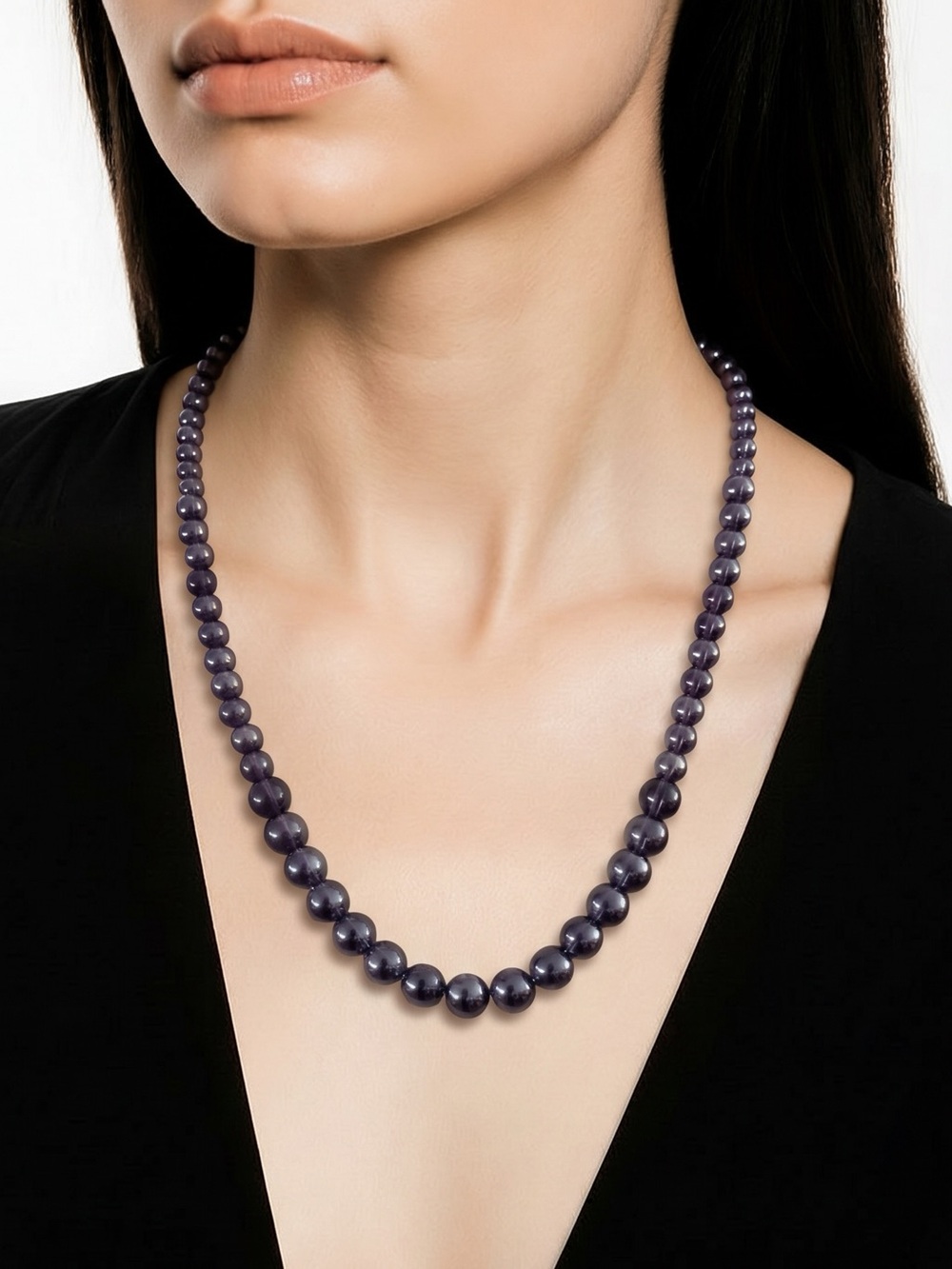 purple graduated faux‎ pearl necklace 2 mm - 8 mm 18” long with 2.5” extension